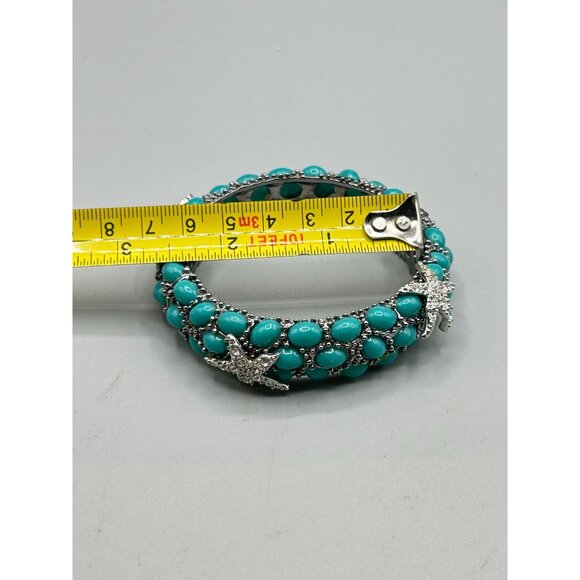 Sea Life Hinged Clamper Bangle Turquoise Cabochon Rhinestones Star Fish Unsigned - Picture 10 of 11